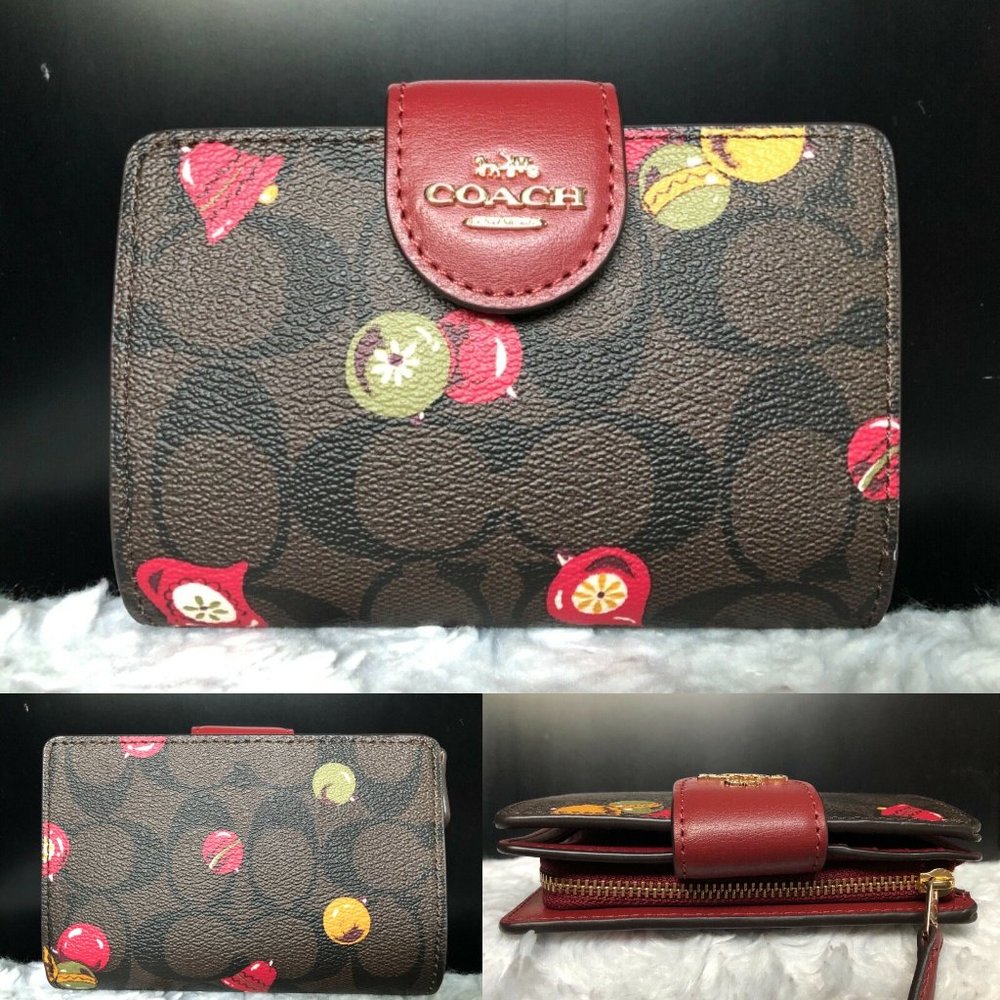 NEW Coach Medium Corner Zip ID Card Wallet In Signature Canvas w. Ornament Print